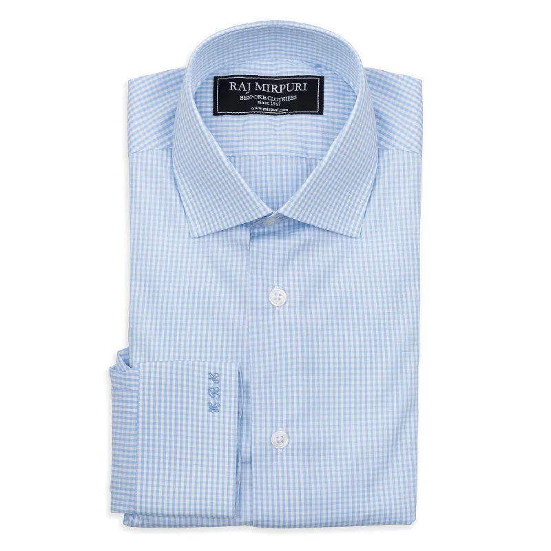 Bespoke - Light Blue Mini Checked Tailored Shirt