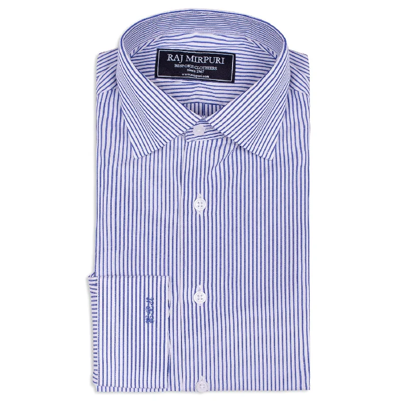 Bespoke - White & Dark Blue Medium Striped Shirt