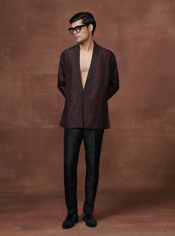 BLACK AND MARRON PRINTED RESORT ELEGANCE SHIRT