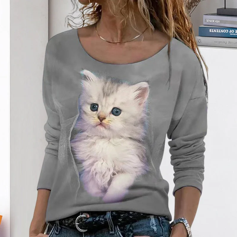 Cat Graphic Long Sleeve T-Shirt