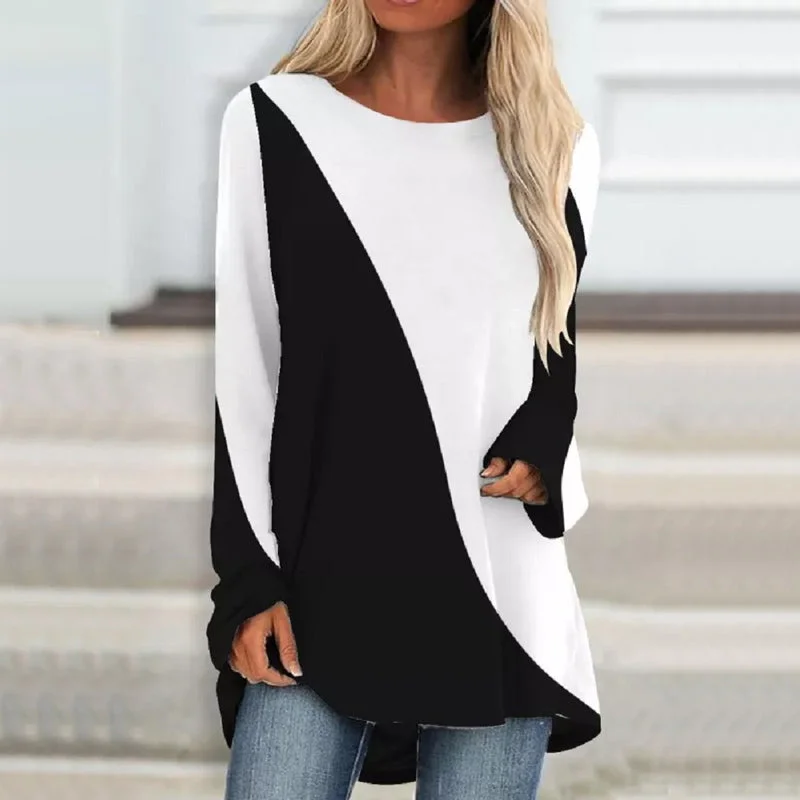 Long Sleeve Round Neck Colorful T-Shirt