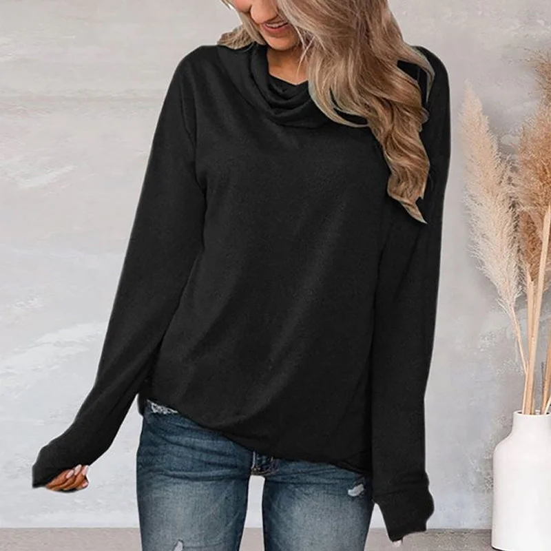 Pullover Pile Neck Long Sleeve T-Shirt