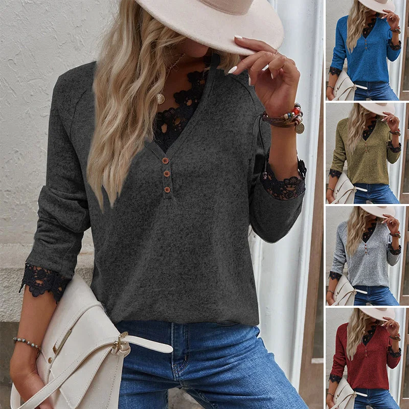 V Neck Lace Knit T-Shirt